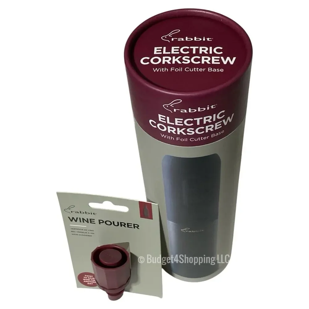 Rabbit Electric Corkscrew with Foil Cutter Base & Rabbit Wine Pourer Bundle